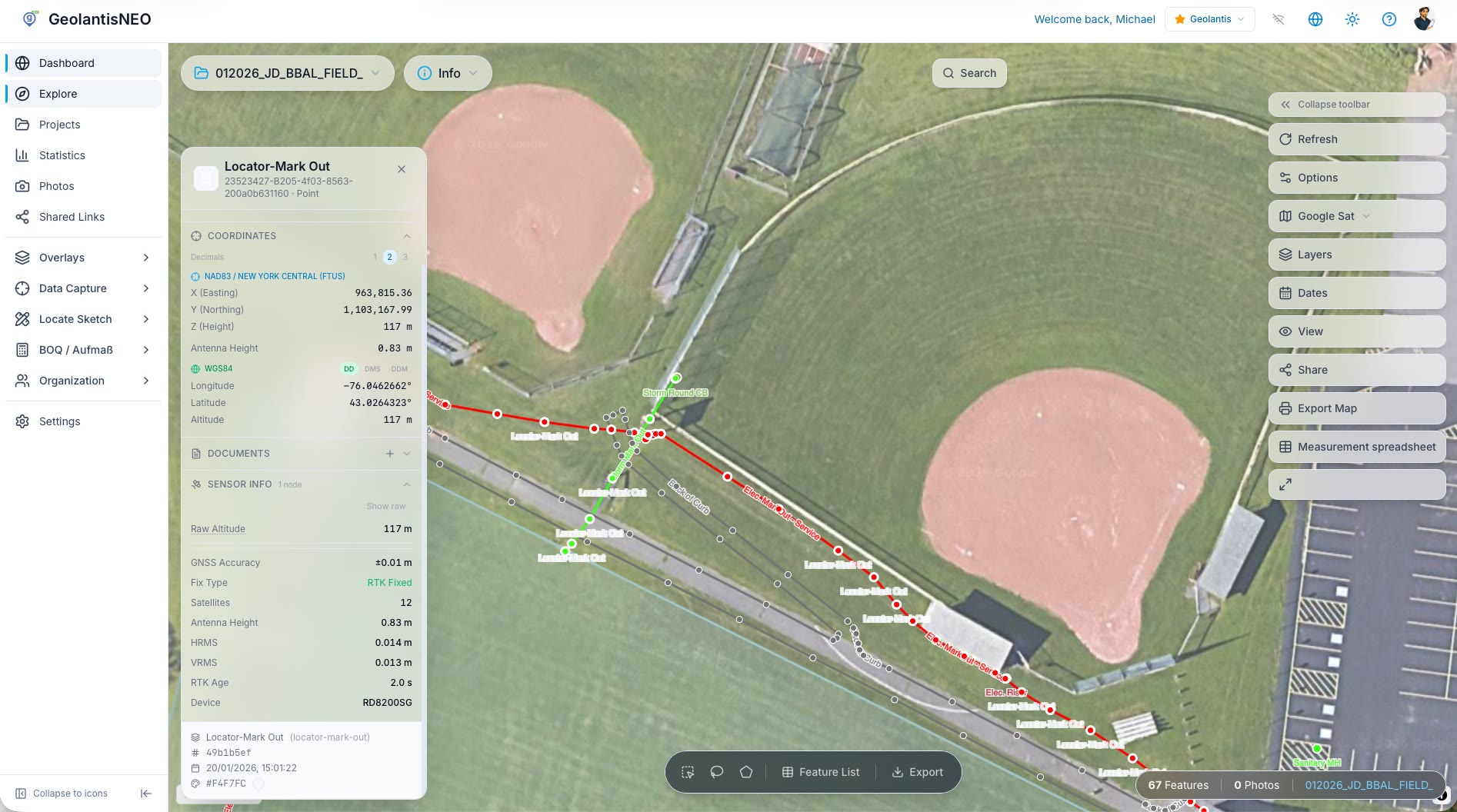 Captured features shown in the office dashboard